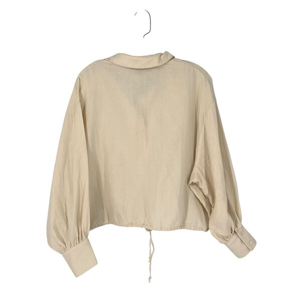 DREW Kylie Top Stone Drawstring Button Front Balloon Sleeve NWT $216 Cotton - Picture 5 of 14